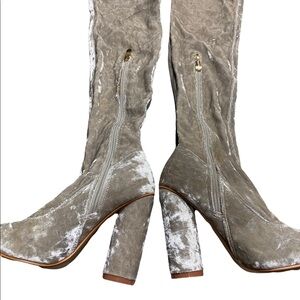 Cape Robbin Paw-27 (6) gray  Stretchy Pointy Toe Thigh High Block  Boot